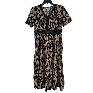 Shein Women Leopard Print Maxi Short Sleeve Dress Size L